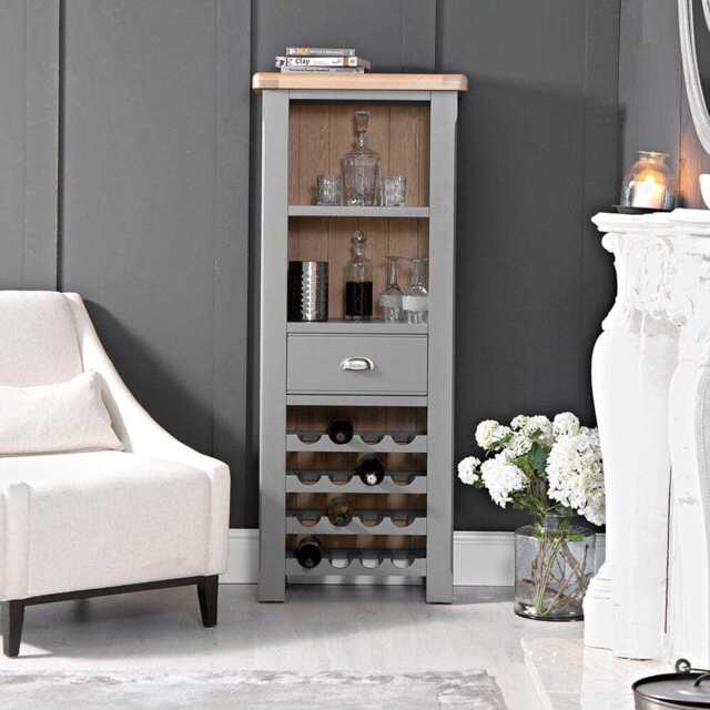 Dorset Storm Grey Painted Oak Tall Wine Cabinet by Chiltern Oak