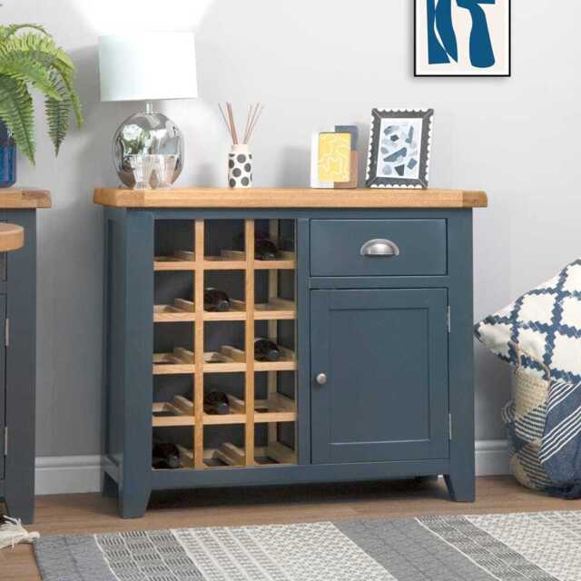 Hampshire Blue Painted Oak Small Sideboard Wine Rack by Chiltern