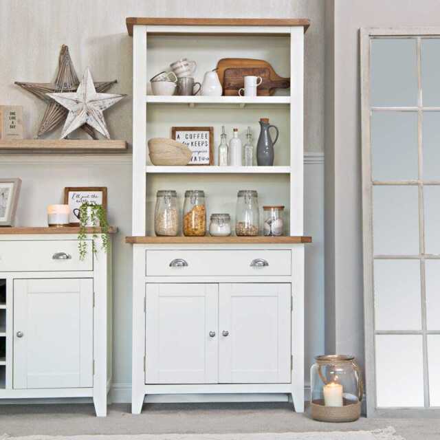 Chester White Painted Oak Small Sideboard & Hutch Set