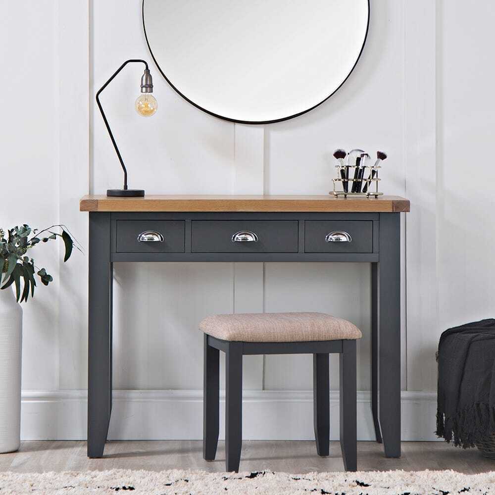 grey oak dressing table Suffolk Midnight Painted by Chiltern Oak Furniture blush print