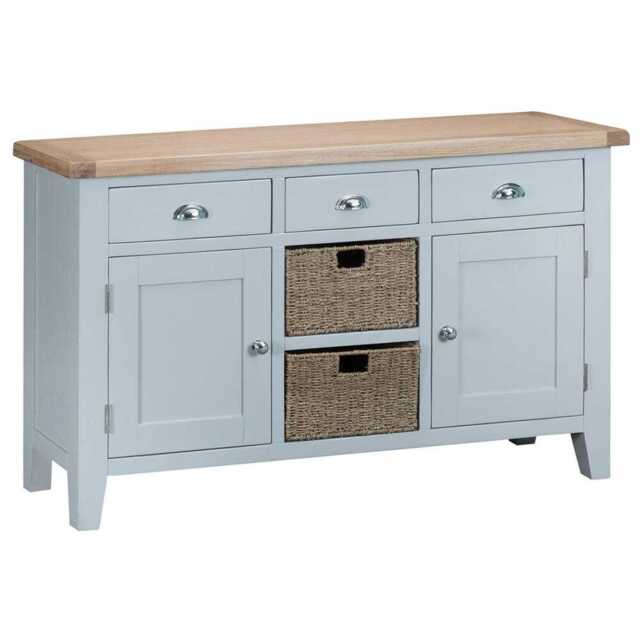 Suffolk Grey Painted Oak 2 Door Large Sideboard with Wicker Baskets