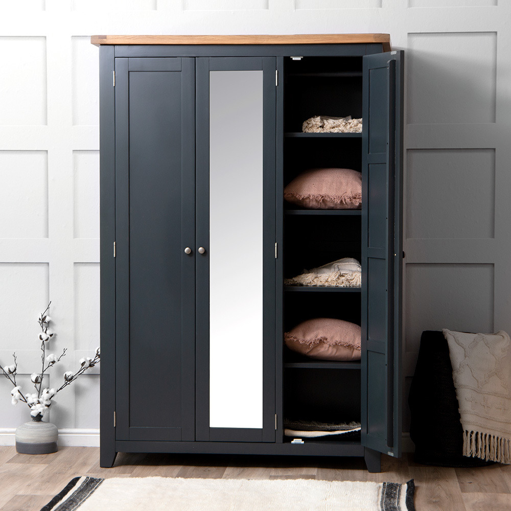 Hampshire Blue Painted Oak Triple Wardrobe with Mirror