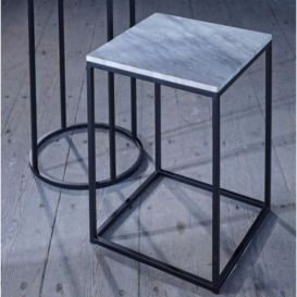 Gillmore Space Kensal White Marble and Black Square Side Table - thumbnail 2