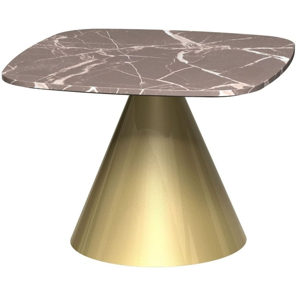 Gillmore Space Oscar Brown Marble Small Square Side Table with Brass Conical Base - image 1