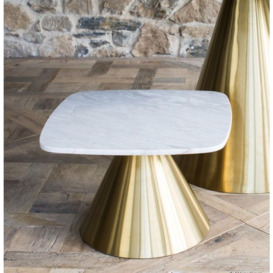 Gillmore Space Oscar Brown Marble Small Square Side Table with Brass Conical Base - thumbnail 3