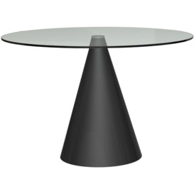 Gillmore Space Oscar Clear Glass 110cm Large Round Dining Table with Black Conical Base - 2 Seater