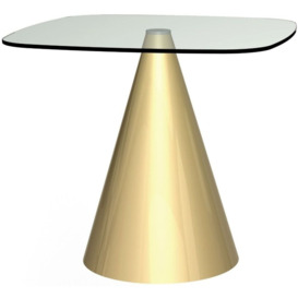 Gillmore Space Oscar Clear Glass Dining Table with Brass Conical Base - Square Small - thumbnail 1