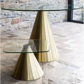 Gillmore Space Oscar Clear Glass Dining Table with Brass Conical Base - Square Small - thumbnail 2