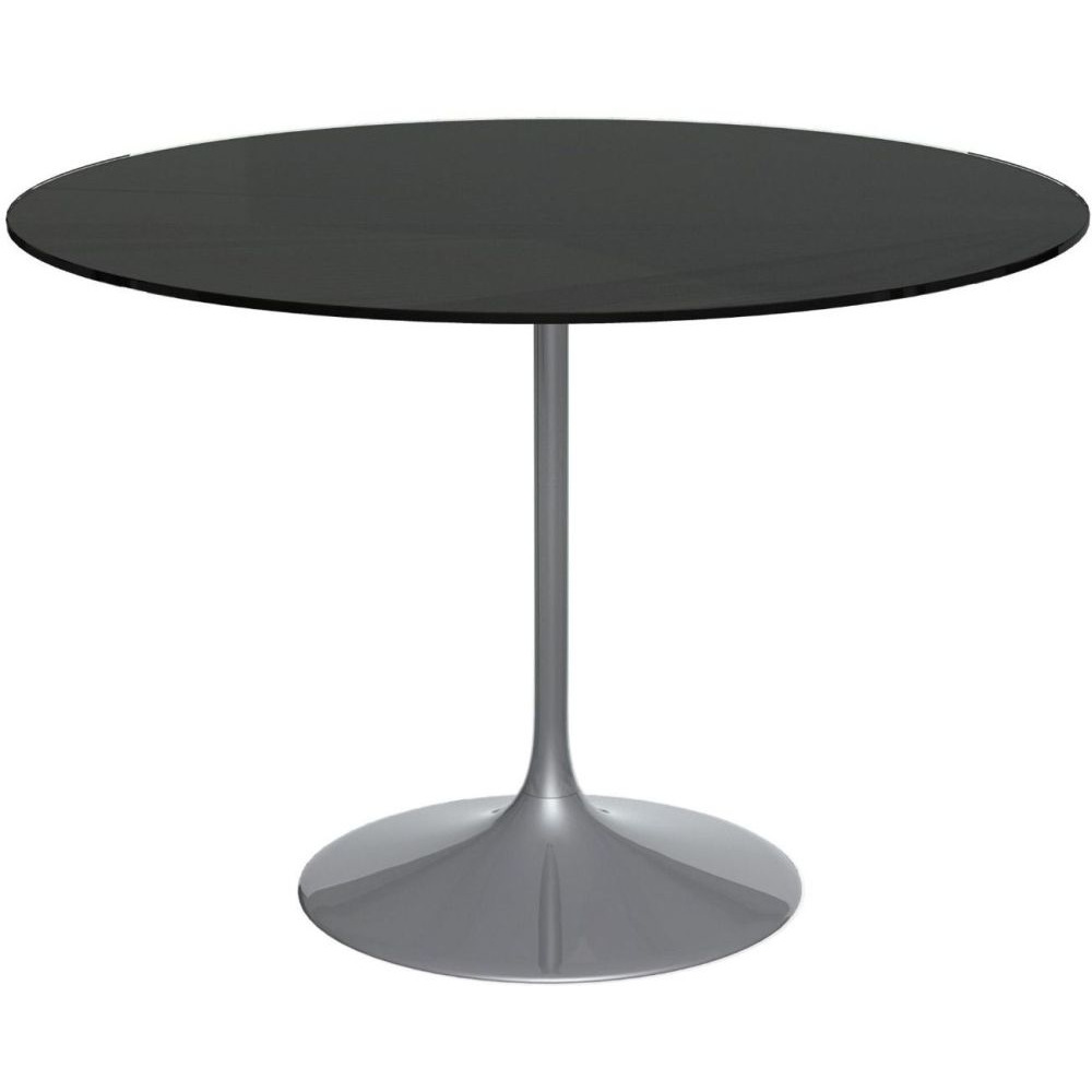 Gillmore Space Swan Black Glass Top 110cm Round Large Dining Table with Dark Chrome Base - image 1