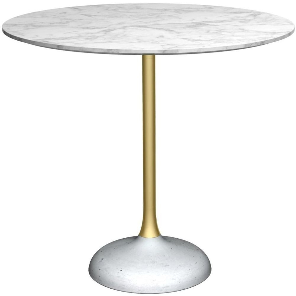 Gillmore Space Swan White Marble Top and Brass Column 80cm Round Dining Table with Concrete Base - image 1