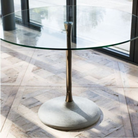 Gillmore Space Swan White Marble Top and Brass Column 80cm Round Dining Table with Concrete Base - thumbnail 2