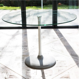 Gillmore Space Swan White Marble Top and Brass Column 80cm Round Dining Table with Concrete Base - thumbnail 3
