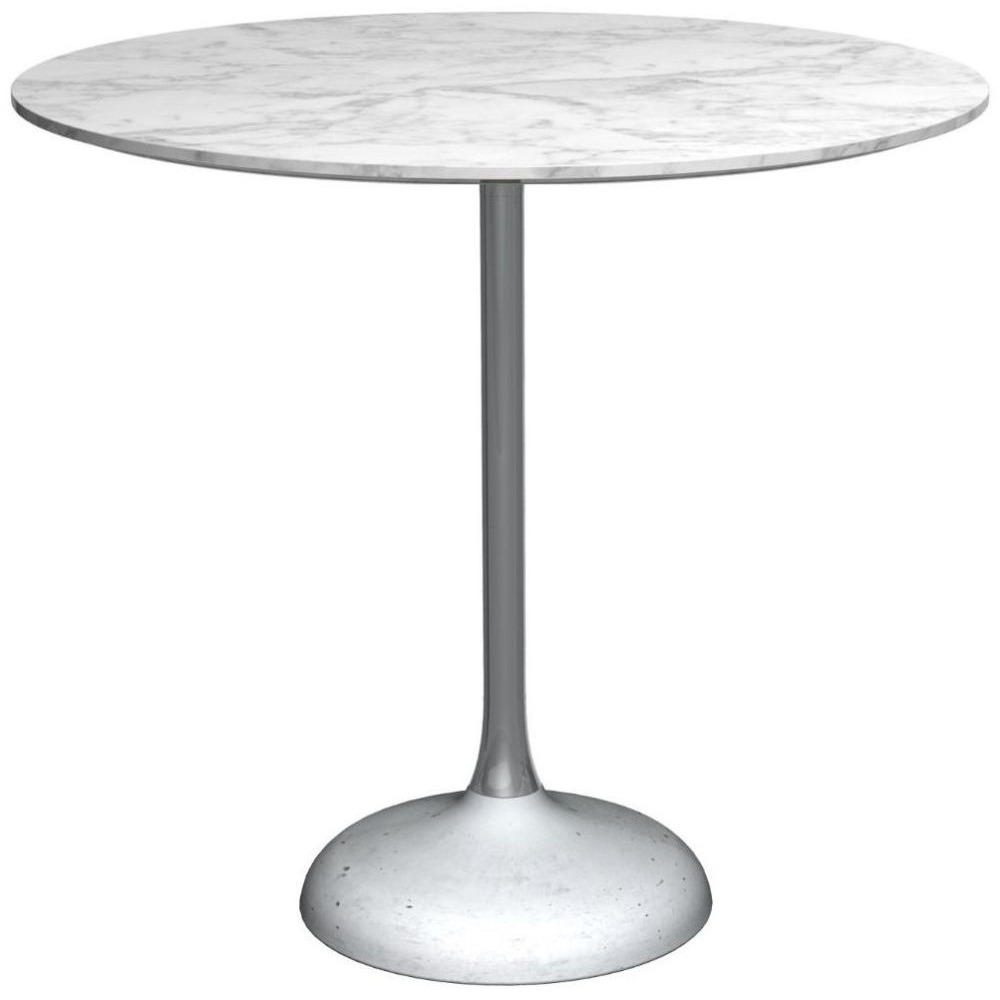 Gillmore Space Swan White Marble Top and Dark Chrome Column 80cm Round Dining Table with Concrete - image 1