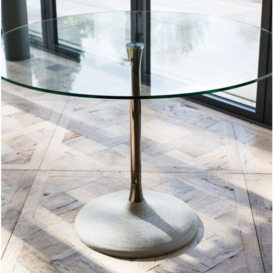 Gillmore Space Swan White Marble Top and Dark Chrome Column 80cm Round Dining Table with Concrete - thumbnail 2