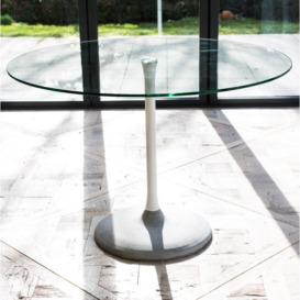 Gillmore Space Swan White Marble Top and Dark Chrome Column 80cm Round Dining Table with Concrete - thumbnail 3