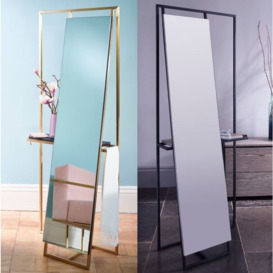 Gillmore Space Federico Polished Chrome Rectangular Floor Mirror and Valet with Weathered Oak Accent - thumbnail 2
