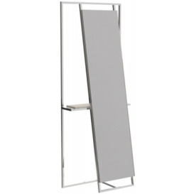 Gillmore Space Federico Polished Chrome Rectangular Floor Mirror and Valet with Weathered Oak Accent - thumbnail 1