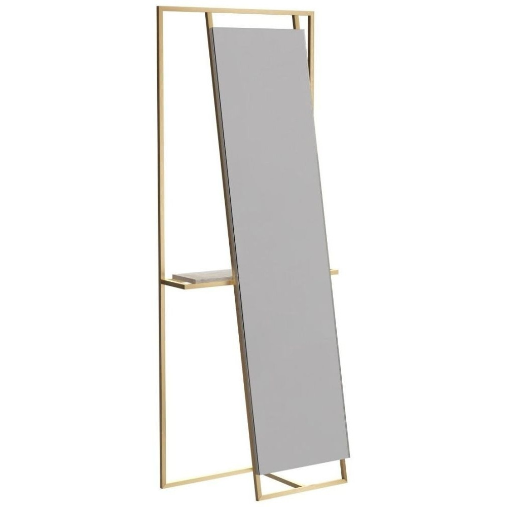 Gillmore Space Federico Brass Brushed Rectangular Floor Mirror and Valet with Weather Oak Accent - image 1