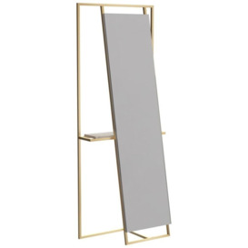 Gillmore Space Federico Brass Brushed Rectangular Floor Mirror and Valet with Weather Oak Accent - thumbnail 1