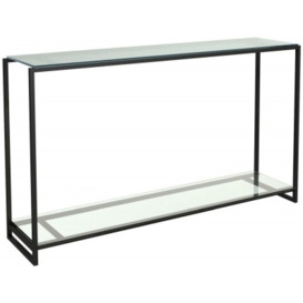 Gillmore Space Federico Clear Glass Narrow Console Table with Black Metal Frame