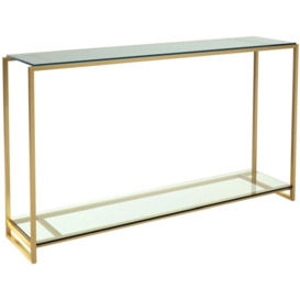 Gillmore Space Federico Clear Glass Narrow Console Table with Brass Brushed Frame