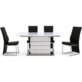 Garvin White High Gloss Butterfly Extending Dining Table and 4 Remo Chairs