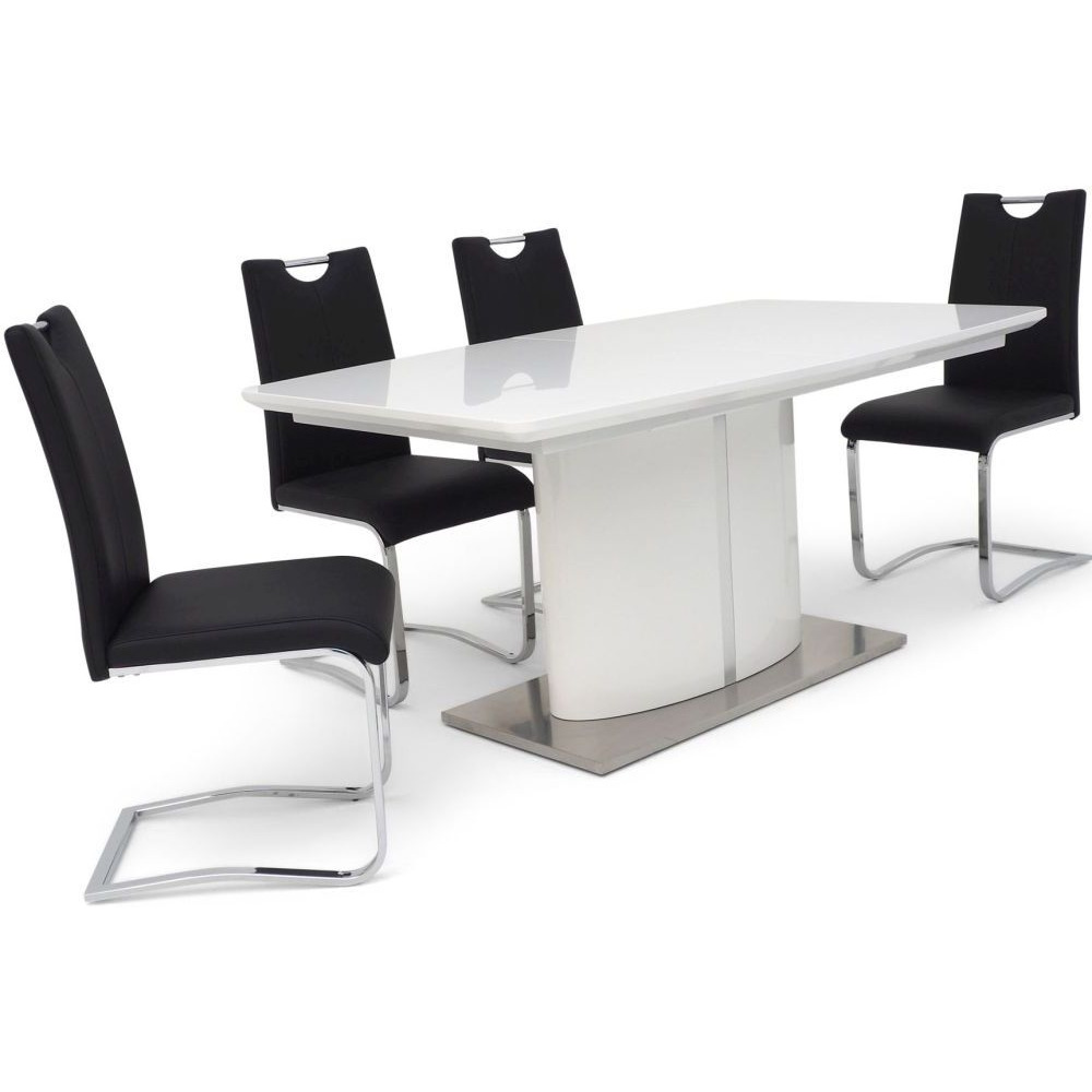 Flavio White High Gloss Butterfly Extending Dining Table and 4 Gabi Black Chairs - image 1