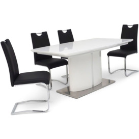 Flavio White High Gloss Butterfly Extending Dining Table and 4 Gabi Black Chairs - thumbnail 1