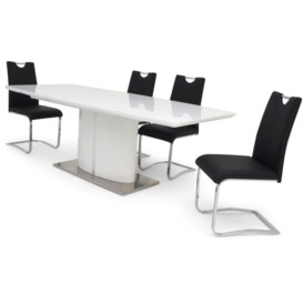 Flavio White High Gloss Butterfly Extending Dining Table and 4 Gabi Black Chairs - thumbnail 2