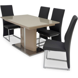 Dowell Cream High Gloss Butterfly Extending Dining Table and 4 Remo Chairs - thumbnail 3