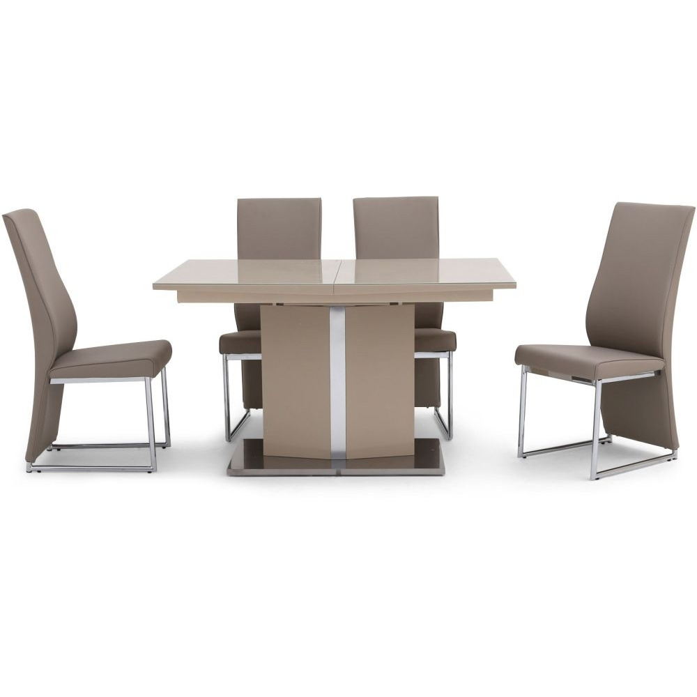 Silvio Cream High Gloss Butterfly Extending Dining Table and 4 Remo Taupe Chairs - image 1
