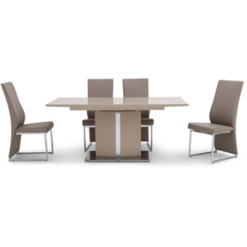 Silvio Cream High Gloss Butterfly Extending Dining Table and 4 Remo Taupe Chairs - thumbnail 2