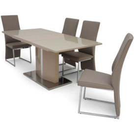 Silvio Cream High Gloss Butterfly Extending Dining Table and 4 Remo Taupe Chairs - thumbnail 3