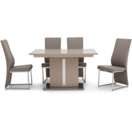 Silvio Cream High Gloss Butterfly Extending Dining Table and 4 Remo Taupe Chairs - thumbnail 1