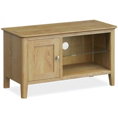 Shaker Oak Small TV Unit, 90cm with Storage for Television Upto 32in Plasma