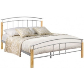 Tetras Beech and Silver Metal Bed - Comes in 3ft Single, 4ft Small Double and 4ft 6in Double Size Options