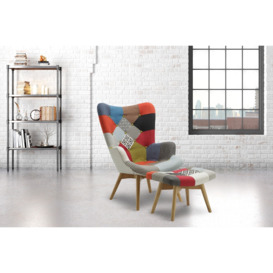Sloane Fabric Patchwork Armchair and Stool - thumbnail 2