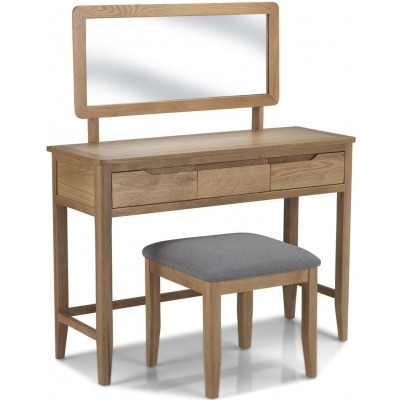 Bresca Scandi Style Oak Dressing Table Set with Stool and Mirror - Curved Edges - image 1