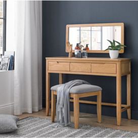 Bresca Scandi Style Oak Dressing Table Set with Stool and Mirror - Curved Edges - thumbnail 2