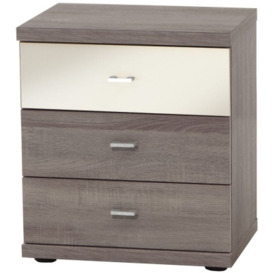 Miro 3 Drawer Magnolia Glass Top Drawer Bedside Cabinet in Dark Rustic Oak with Silver Handle
