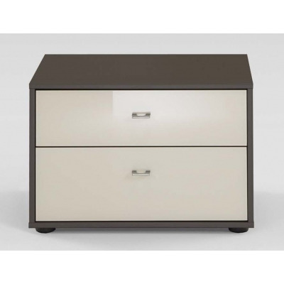 Tokio 2 Drawer Bedside Cabinet in Magnolia Glass and Havana with Chrome Handle - image 1