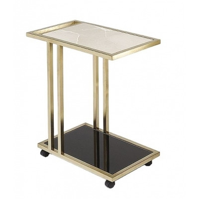 Stone International Tray Marble Accent Table - Black Glass and Satin Brass - image 1
