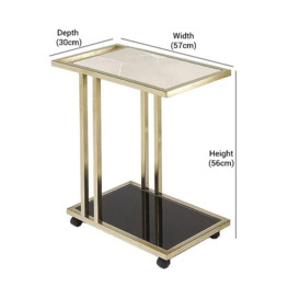 Stone International Tray Marble Accent Table - Black Glass and Satin Brass - thumbnail 2