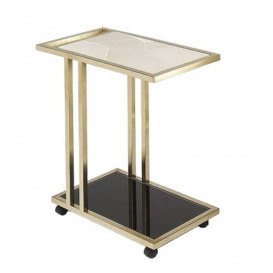 Stone International Tray Marble Accent Table - Black Glass and Satin Brass - thumbnail 1