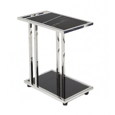 Stone International Tray Marble Accent Table - Black Glass and Polished Steel - image 1