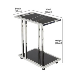 Stone International Tray Marble Accent Table - Black Glass and Polished Steel - thumbnail 3