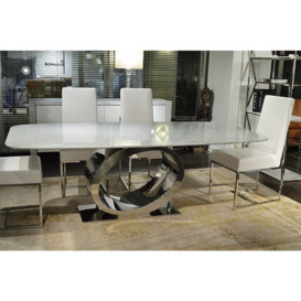 Stone International Eye Rounded Top Dining Table - Marble and Metal - thumbnail 2