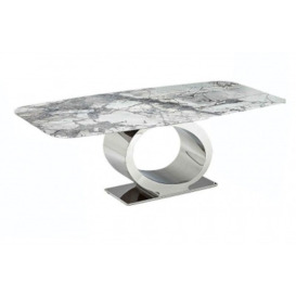 Stone International Eye Rounded Top Dining Table - Marble and Metal - thumbnail 1