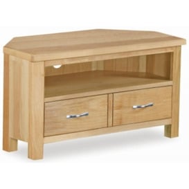 New Trinity Natural Oak Corner TV Unit, 90cm with Storage for Television Upto 32in Plasma - thumbnail 1