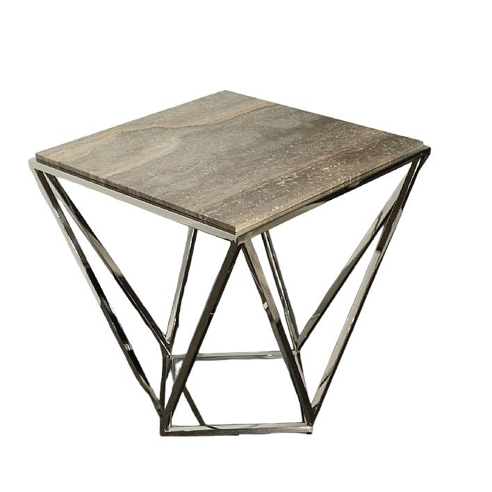 Stone International Stuart Marble Lamp Table - Clear Glass and Polished Stainless Steel